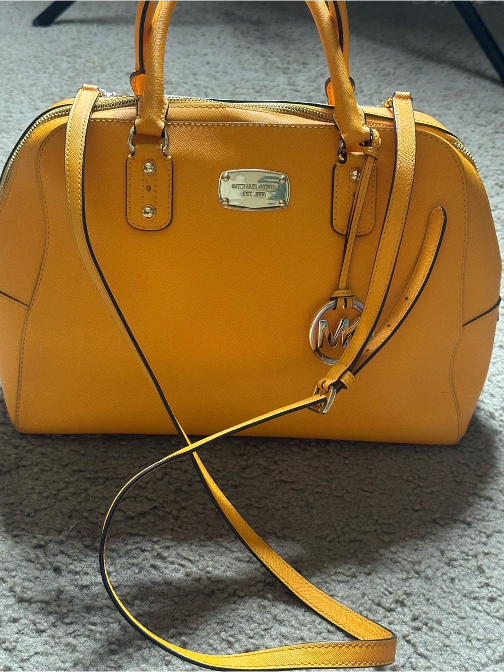 Michael Kors Mustard Orange Yellow Saffiano Leather Satchel with Crossbody Strap